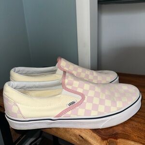 Vans Pink and Cream Checkered Slip-On Sneakers